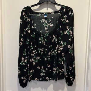 Floral Print Square Neck Button Front Blouse